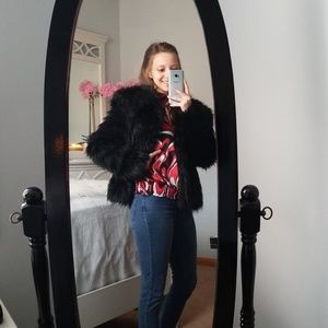 KENAR Faux Black Fur Coat